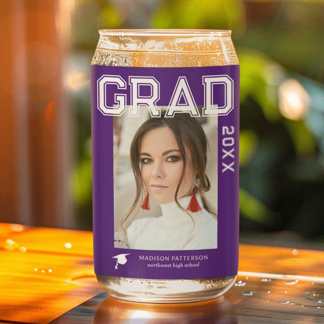 Photo Graduation Party Elegant Modern Script Can Glass (Creator Uploaded)