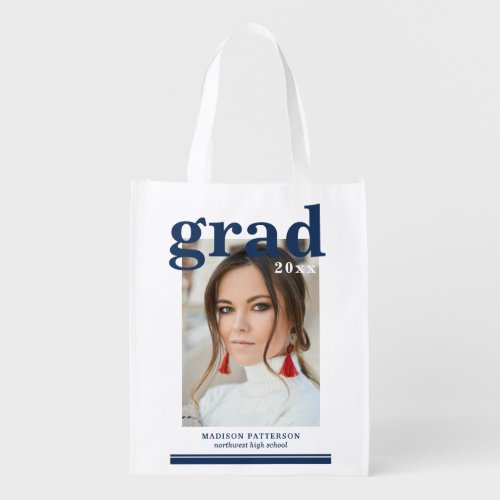 Photo Graduation Party Elegant Modern Script Groce Grocery Bag