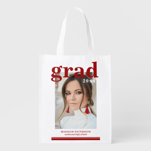Photo Graduation Party Elegant Modern Script Grocery Bag
