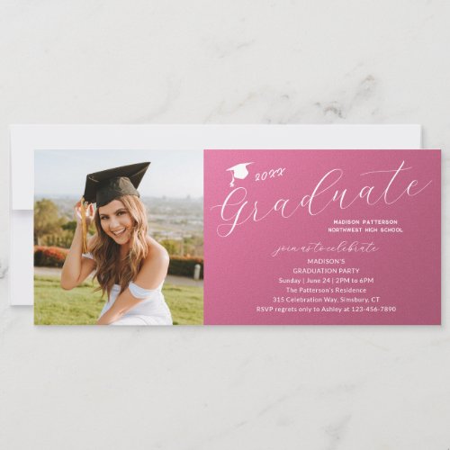 Photo Graduation Party Elegant Modern Script Invitation