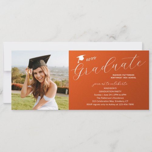 Photo Graduation Party Elegant Modern Script Invitation