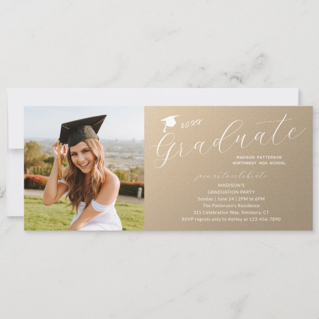 Photo Graduation Party Elegant Modern Script Invitation (Front)