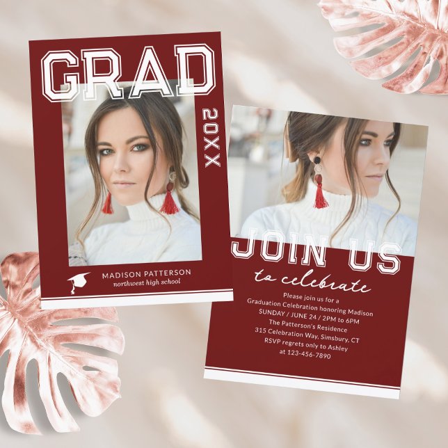 Photo Graduation Party Elegant Modern Script Invitation (Creator Uploaded)