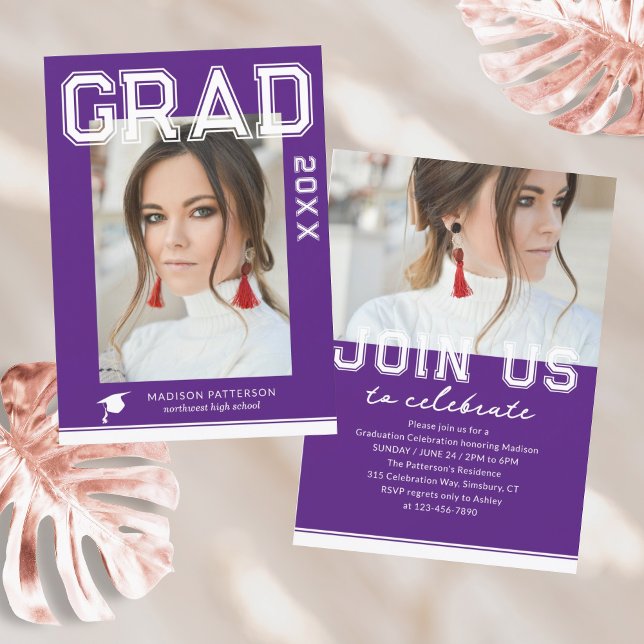 Photo Graduation Party Elegant Modern Script Invitation (Creator Uploaded)