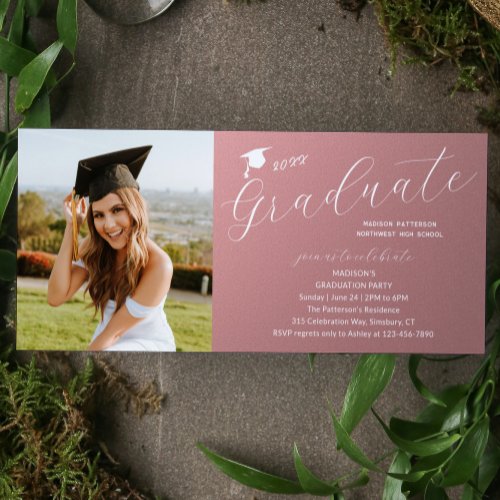 Photo Graduation Party Elegant Modern Script Invitation