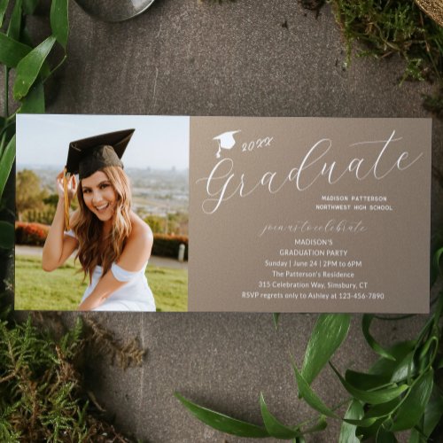 Photo Graduation Party Elegant Modern Script Invitation