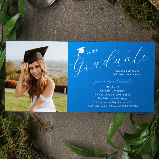 Photo Graduation Party Elegant Modern Script Invitation (Creator Uploaded)