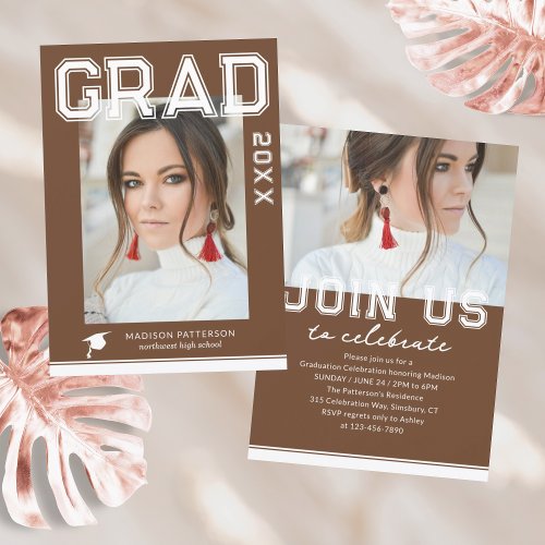 Photo Graduation Party Elegant Modern Script Invitation