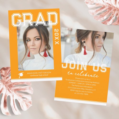 Photo Graduation Party Elegant Modern Script Invitation