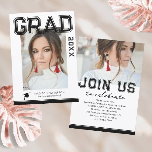 Photo Graduation Party Elegant Modern Script Invitation