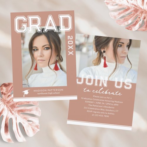 Photo Graduation Party Elegant Modern Script Invitation