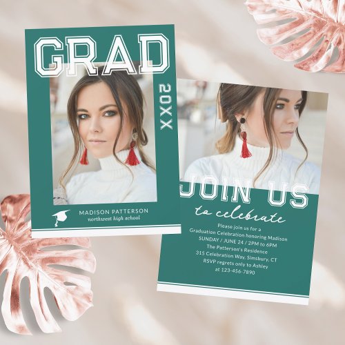 Photo Graduation Party Elegant Modern Script Invitation