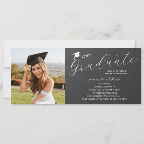 Photo Graduation Party Elegant Modern Script Invitation