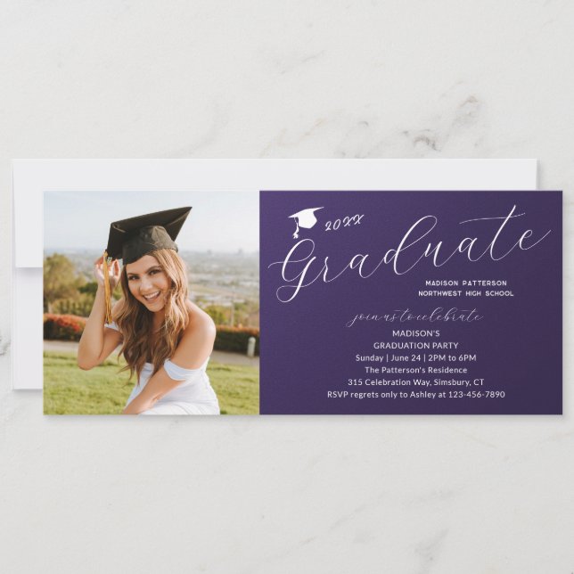 Photo Graduation Party Elegant Modern Script Invitation (Front)