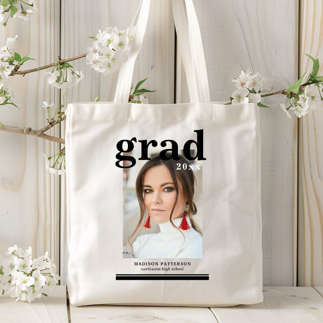 Photo Graduation Party Elegant Modern Script Tote Bag (Creator Uploaded)