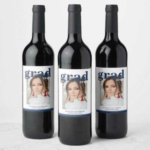 Photo Graduation Party Elegant Modern Script Wine Wine Label