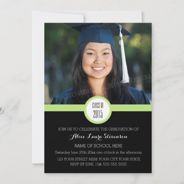 Photo Graduation Party Invitation Black Lime Green (Front)