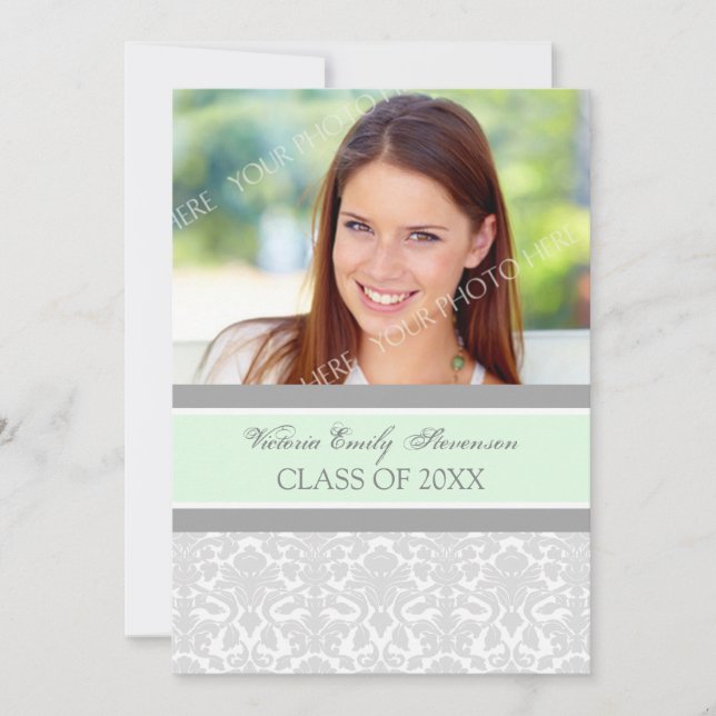 Photo Graduation Party Invitation Card Mint Gray (Front)