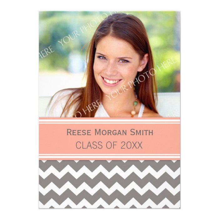 Photo Graduation Party Invitation Coral Chevron