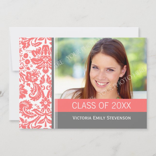 Photo Graduation Party Invitation Coral Gray (Front)