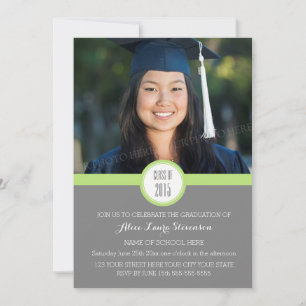 Photo Graduation Party Invitation Grey Lime Green