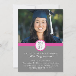 Photo Graduation Party Invitation Grey Pink