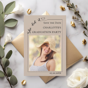 Photo Graduation party mocha beige Save the Date