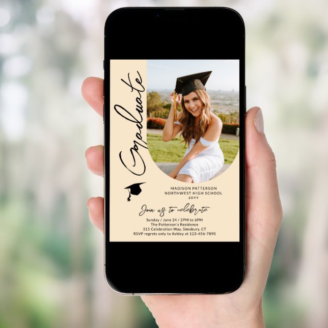 Photo Graduation Party Modern Elegant Script Invitation (Front Digital)
