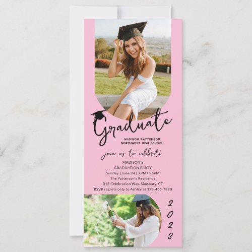 Photo Graduation Party Modern Elegant Script Invitation