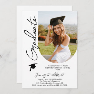 Photo Graduation Party Modern Elegant Script Invitation