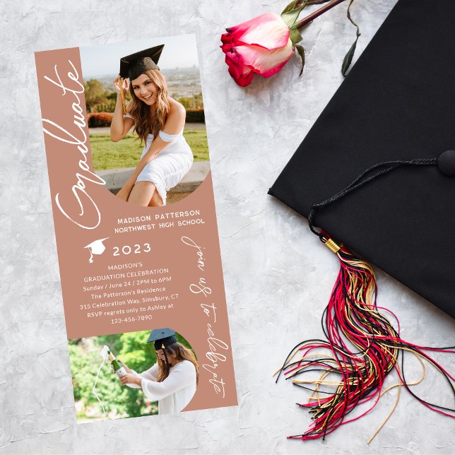 Photo Graduation Party Modern Elegant Script Invitation (Creator Uploaded)