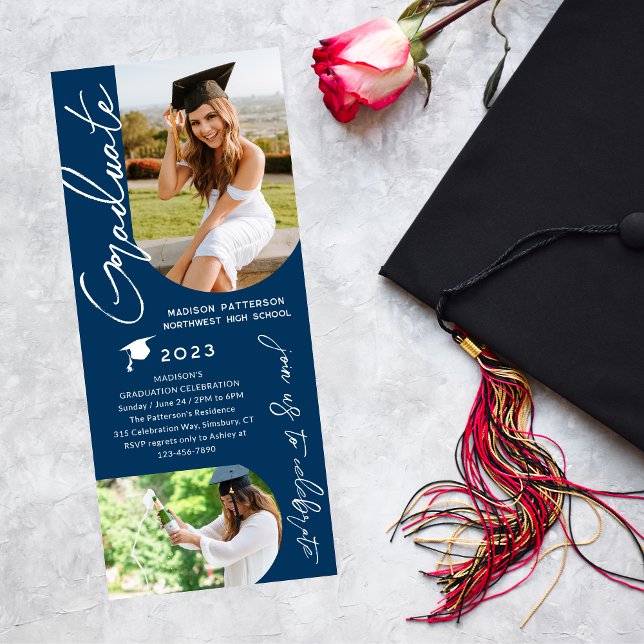 Photo Graduation Party Modern Elegant Script Invitation (Creator Uploaded)