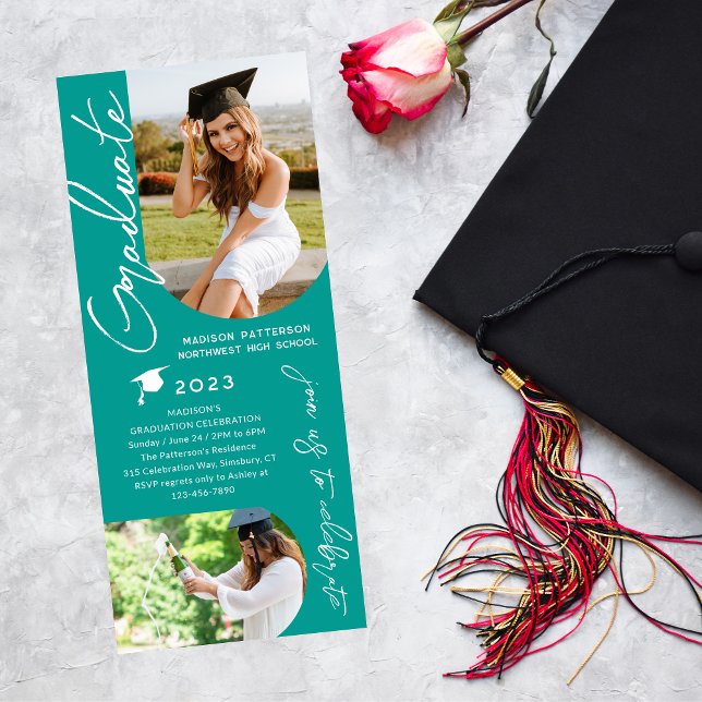 Photo Graduation Party Modern Elegant Script Invitation (Creator Uploaded)