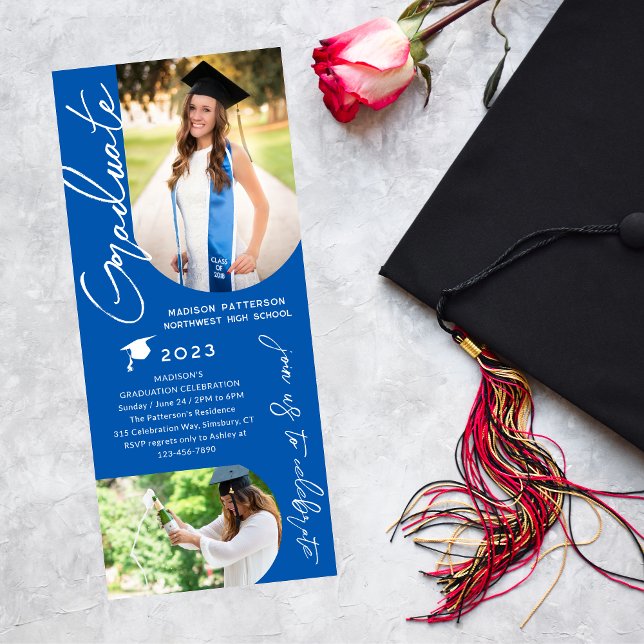 Photo Graduation Party Modern Elegant Script Invitation (Creator Uploaded)