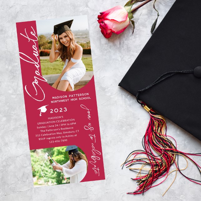 Photo Graduation Party Modern Elegant Script Invitation (Creator Uploaded)