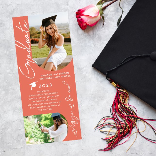 Photo Graduation Party Modern Elegant Script Invitation (Creator Uploaded)