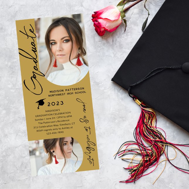 Photo Graduation Party Modern Elegant Script Invitation (Creator Uploaded)