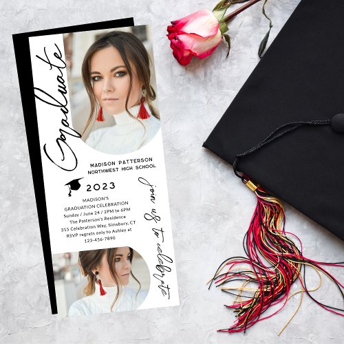 Photo Graduation Party Modern Elegant Script Invitation