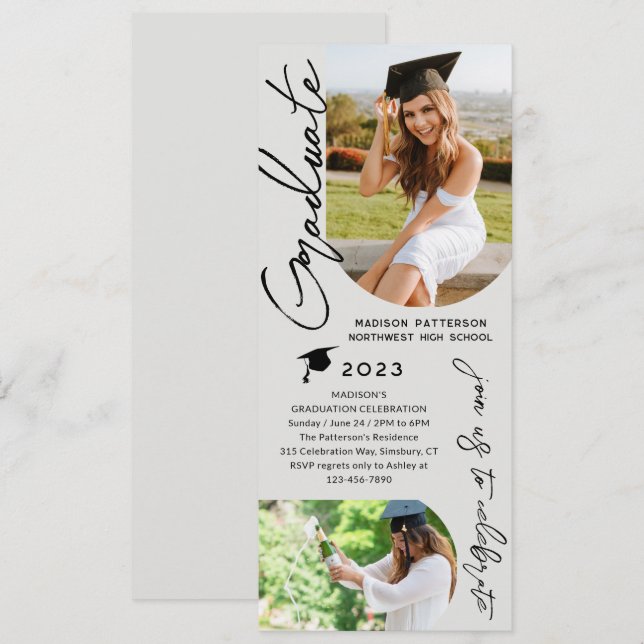 Photo Graduation Party Modern Elegant Script Invitation (Front/Back)