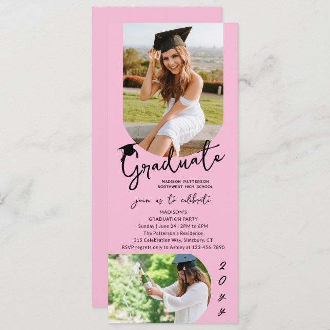 Photo Graduation Party Modern Elegant Script Invitation (Front/Back)
