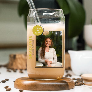 Photo Graduation Party Modern Script Black Gold Can Glass