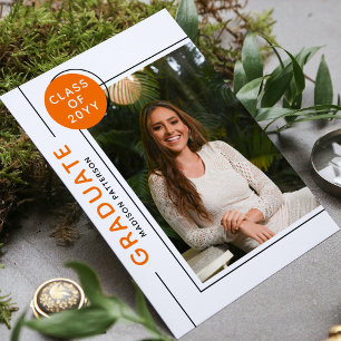 Photo Graduation Party Modern Script Black Orange