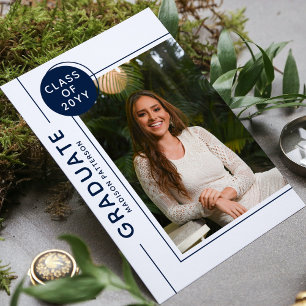 Photo Graduation Party Modern Script Blue White