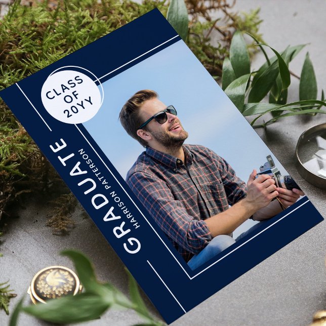 Photo Graduation Party Modern Script Blue White (Creator Uploaded)