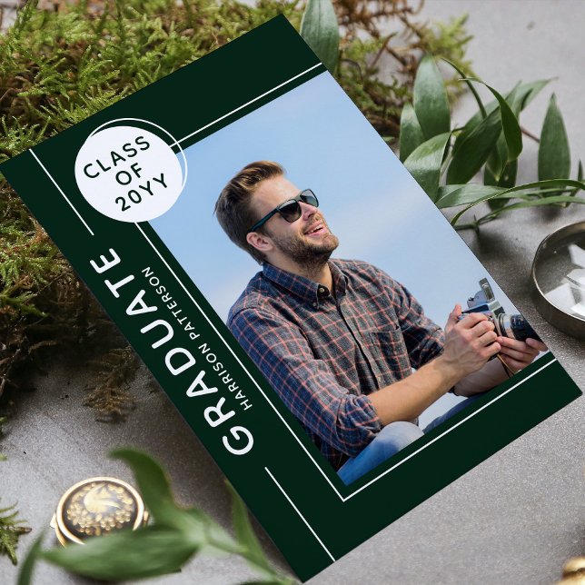 Photo Graduation Party Modern Script Green White (Creator Uploaded)