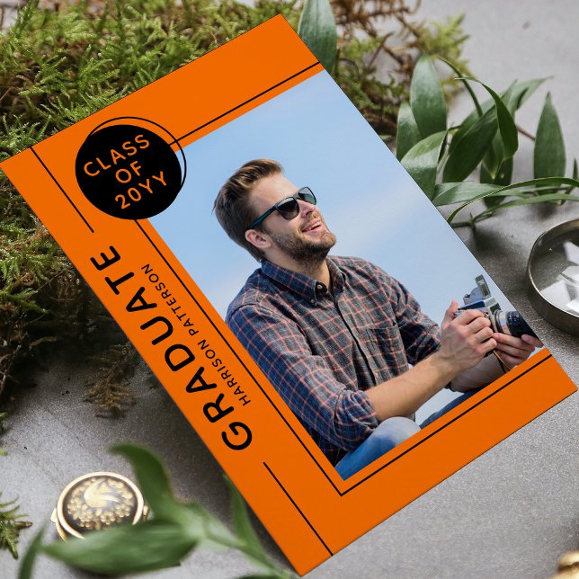 Photo Graduation Party Modern Script Orange Black (Creator Uploaded)