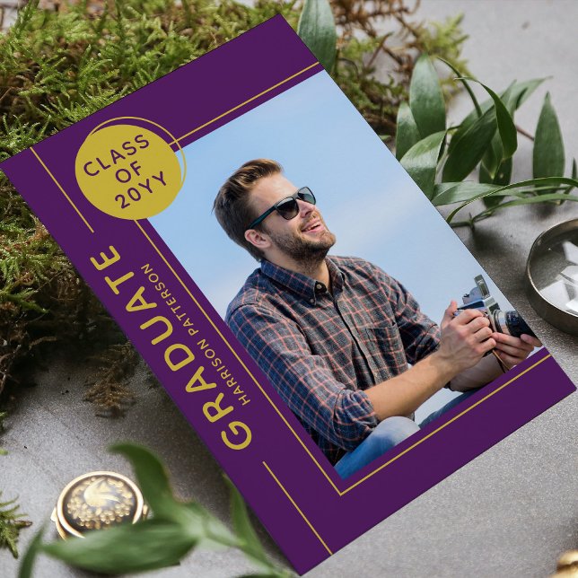 Photo Graduation Party Modern Script Purple Gold (Creator Uploaded)