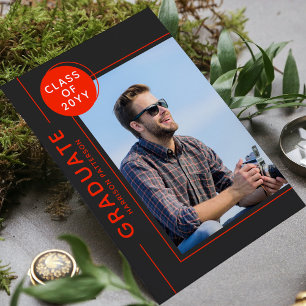 Photo Graduation Party Modern Script Red Gray