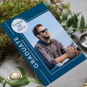 Photo Graduation Party Modern Script Silver Blue