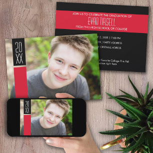 Photo Graduation Party - Red & Black Color Block Invitation
